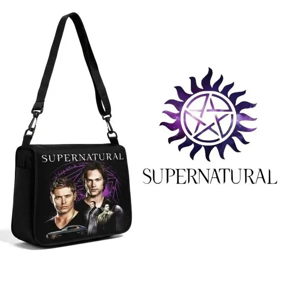 Limited Edition Supernatural Black & Purple Crossbody Messenger Shoulder Bag - Picture 6 of 8